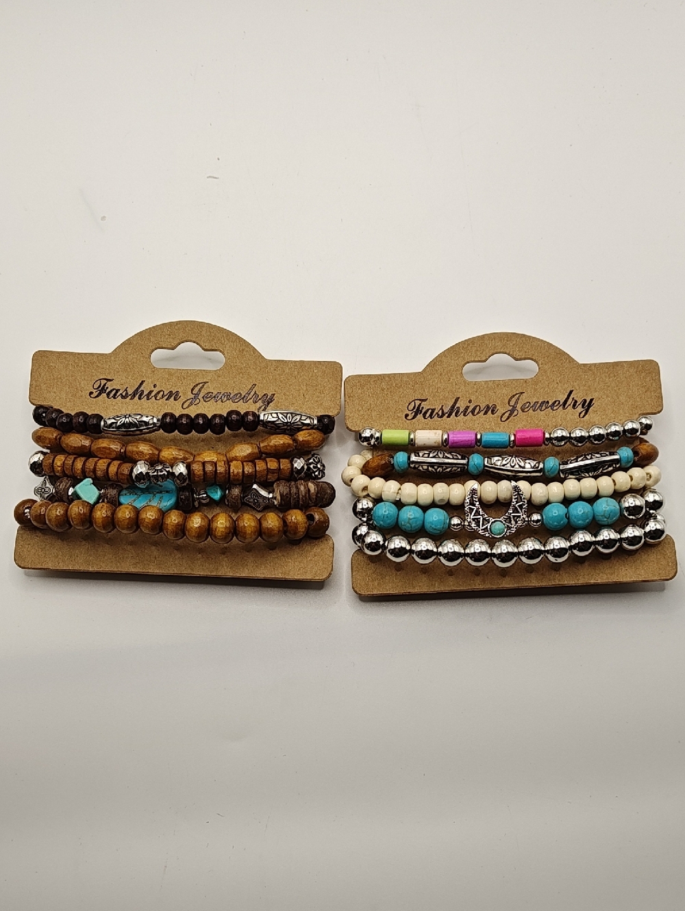Boho Multi-Strand Beaded Stretch Brachlets with Turquoise Accents